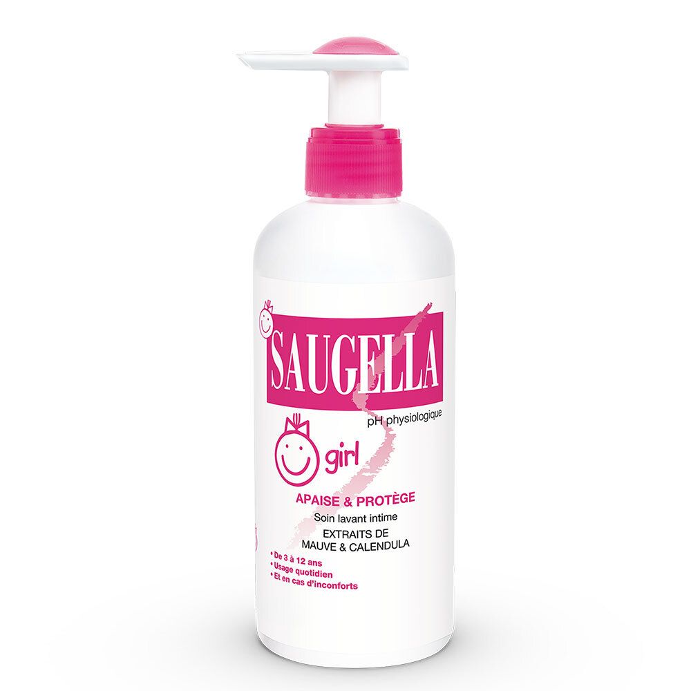 Saugella - Girl - Soin lavant intime féminin - à base d’extraits de Malva sylvestris et de Calendula officinalis - à partir de 3 ans - Flacon 200 ml