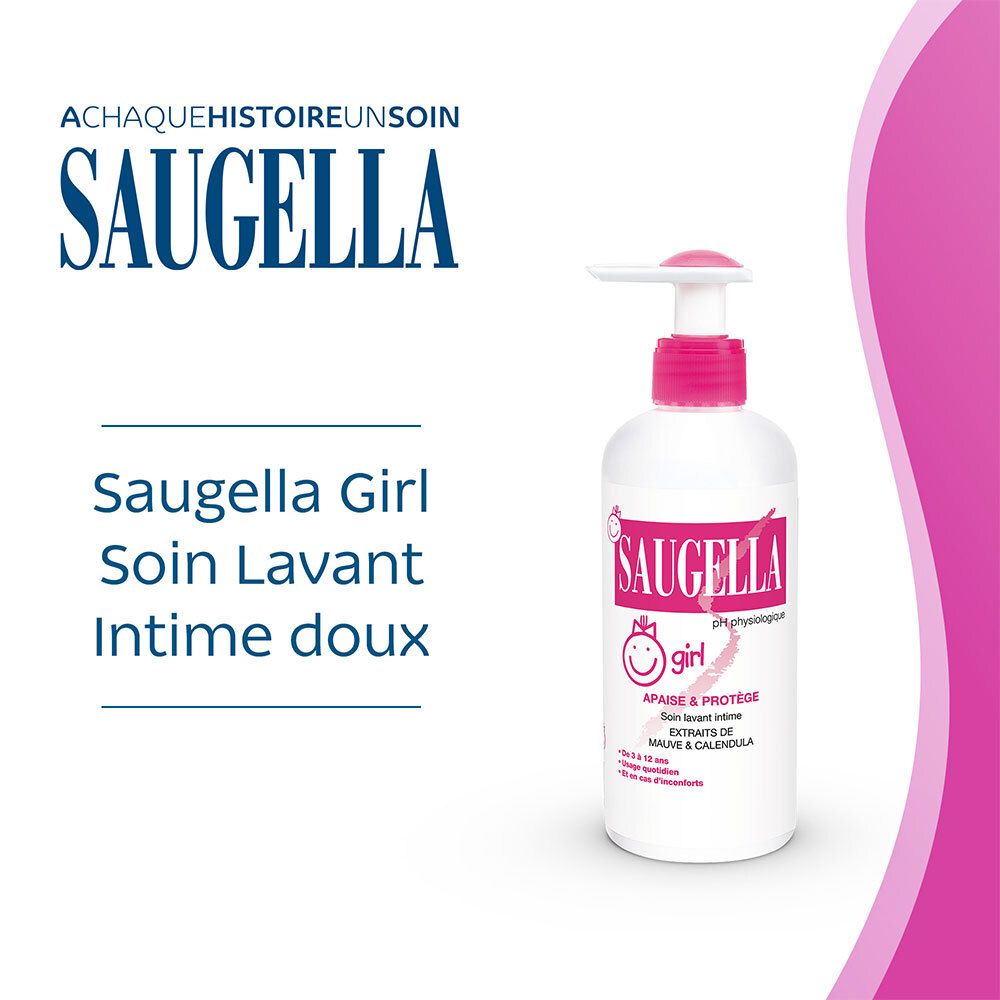 Saugella - Girl - Soin lavant intime féminin - à base d’extraits de Malva sylvestris et de Calendula officinalis - à partir de 3 ans - Flacon 200 ml