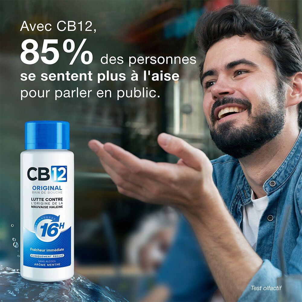 Mann spricht selbstbewusst, 85% fühlen sich wohler mit CB12.