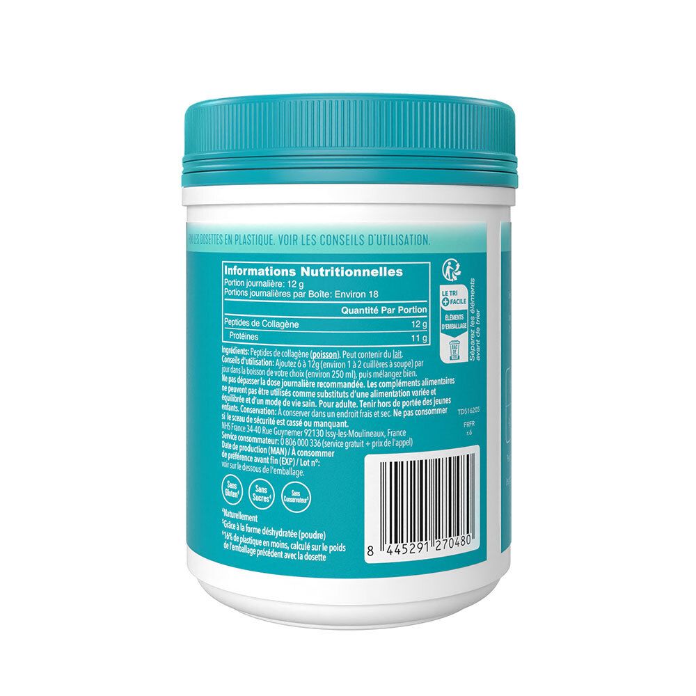 Rückseite der Dose. Nährwertangaben. Inhaltsstoffe. Informationen. Aufschrift: VITAL PROTEINS. Zertifizierungen.