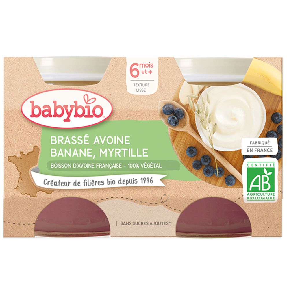 Babybio Hafer-Bananen-Blaubeer-Drink, 6 Monate+, 2x130g Packung.