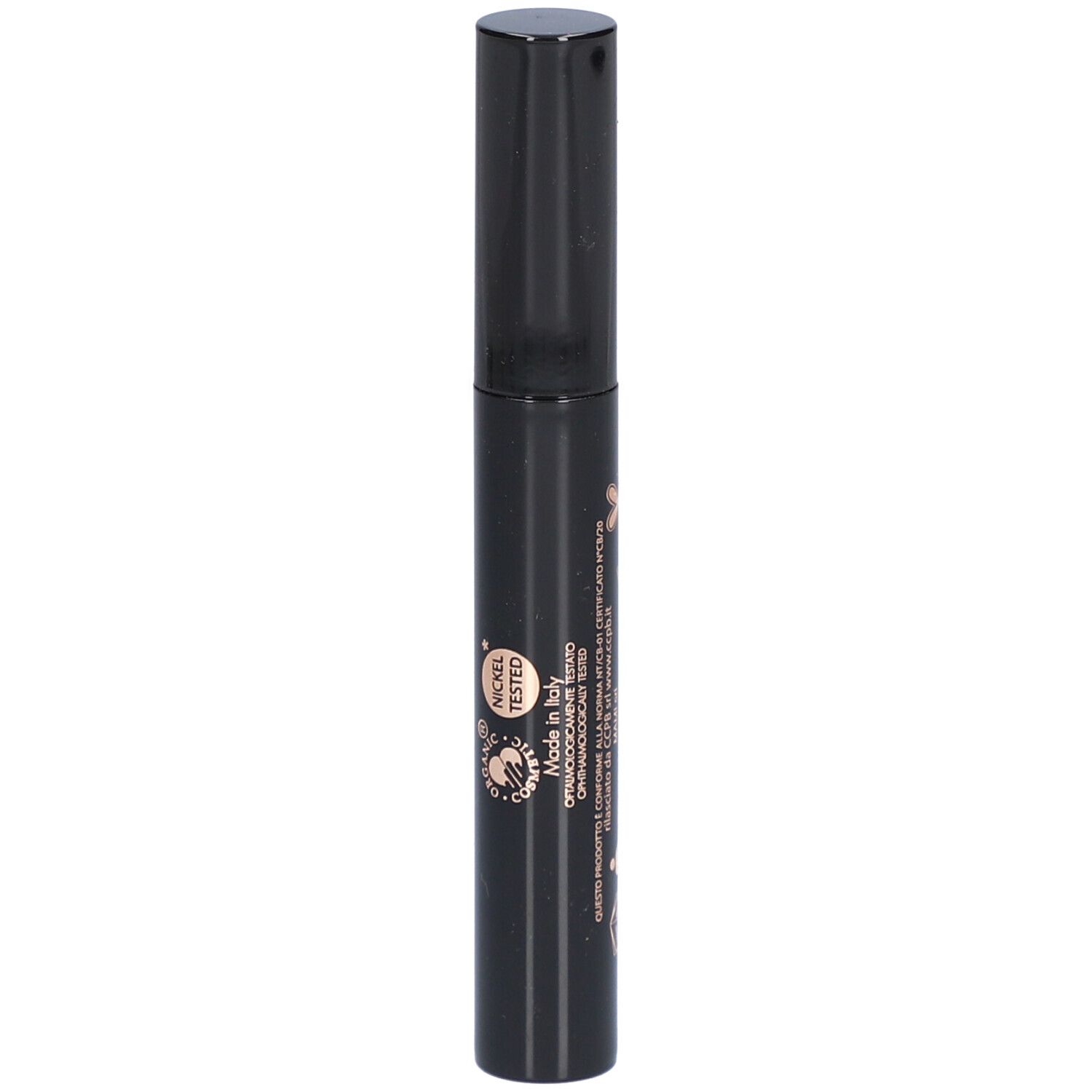 Schwarze Mascara-Tube mit Etikett. Aufschrift: Double Dream, Mascara Supreme, puroBIO cosmetics. Nickel Tested.