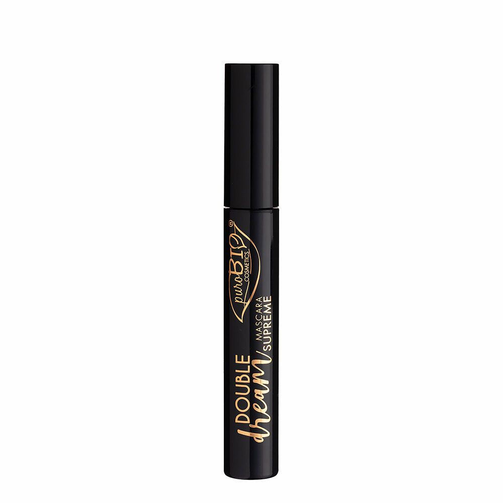 Schwarze Mascara-Tube. Aufschrift: Double Dream, Mascara Supreme, puroBIO cosmetics.