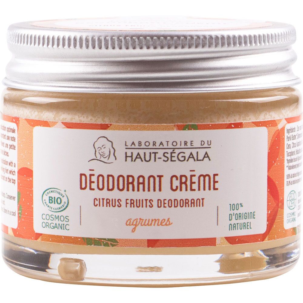 Glas mit Deodorant-Creme. Aufschrift: Laboratoire du Haut-Ségala, DÉODORANT CRÈME, Citrus Fruits, Bio. Mit Bio-Siegel.