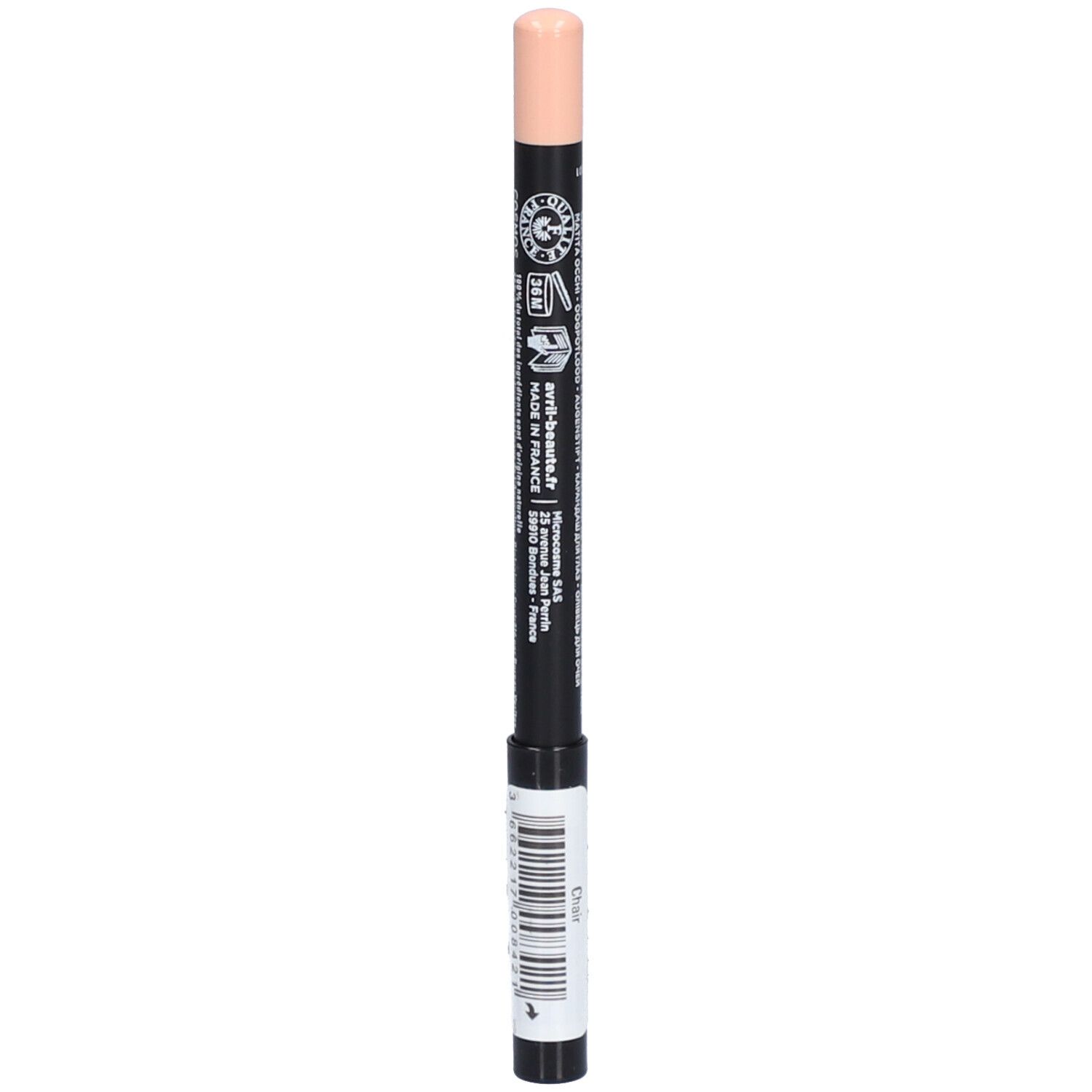 Crayon yeux noir avec pointe beige. Inscription: Crayon Yeux Eye Liner, Avril. Certifié bio.