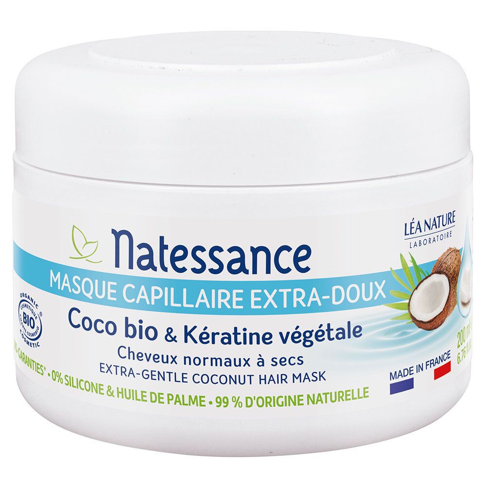 Natessance Sanfte Haarmaske Bio-Kokosnuss und pflanzliches Keratin