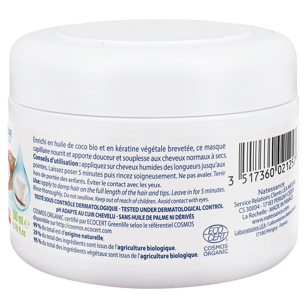 Natessance Sanfte Haarmaske Bio-Kokosnuss und pflanzliches Keratin