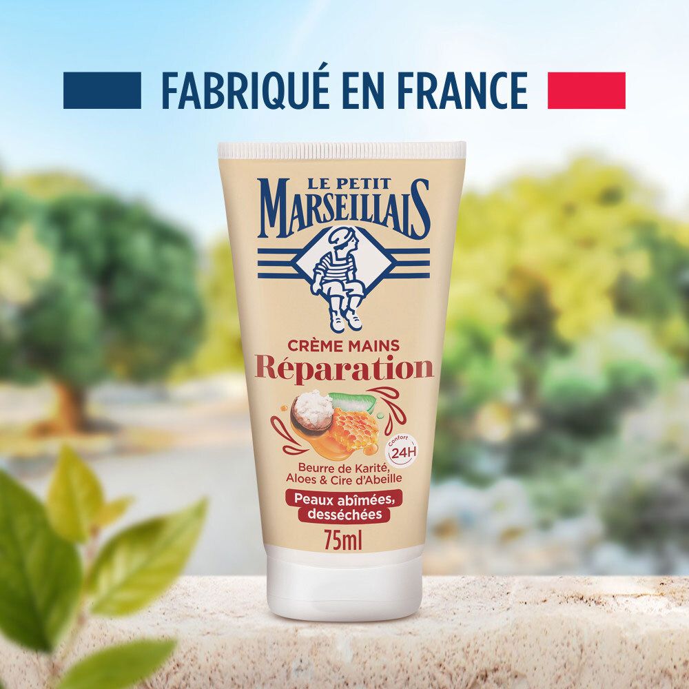 Le Petit Marseillais Handcreme Reparatur Tube, hergestellt in Frankreich.