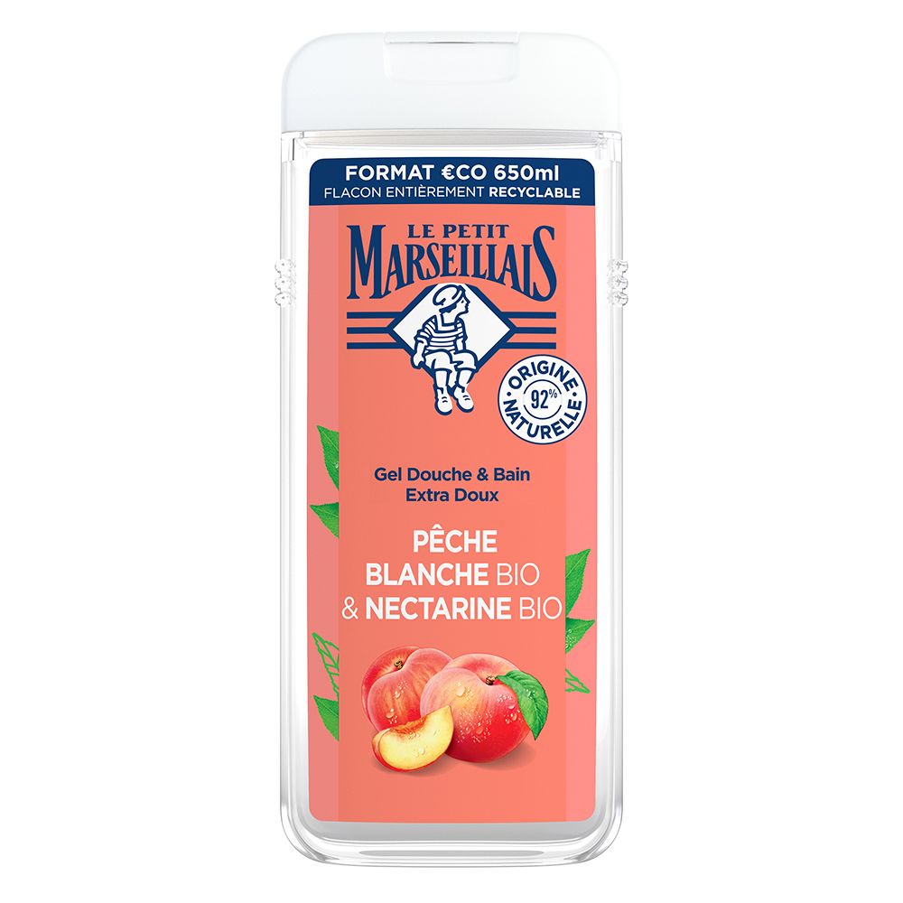 Le Petit Marseillais Gel Douche & Bain Extra Doux Pêche Blanche Bio et Nectarine Bio 650ml