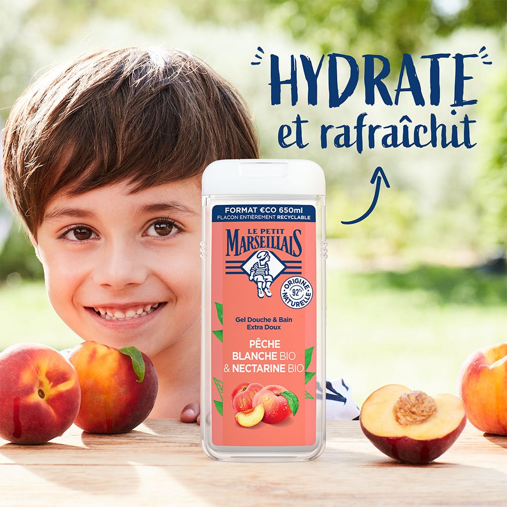 Le Petit Marseillais Gel Douche & Bain Extra Doux Pêche Blanche Bio et Nectarine Bio 650ml