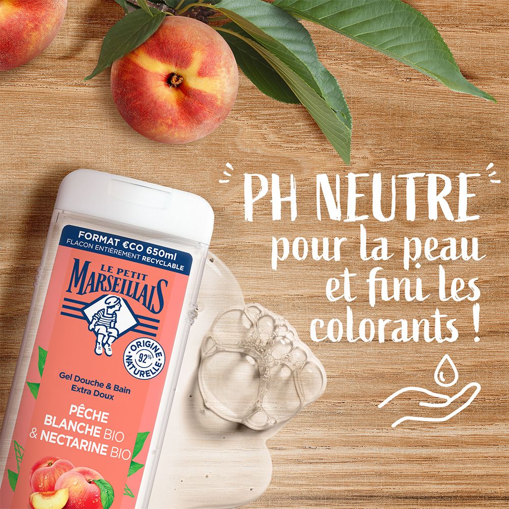 Le Petit Marseillais Gel Douche & Bain Extra Doux Pêche Blanche Bio et Nectarine Bio 650ml