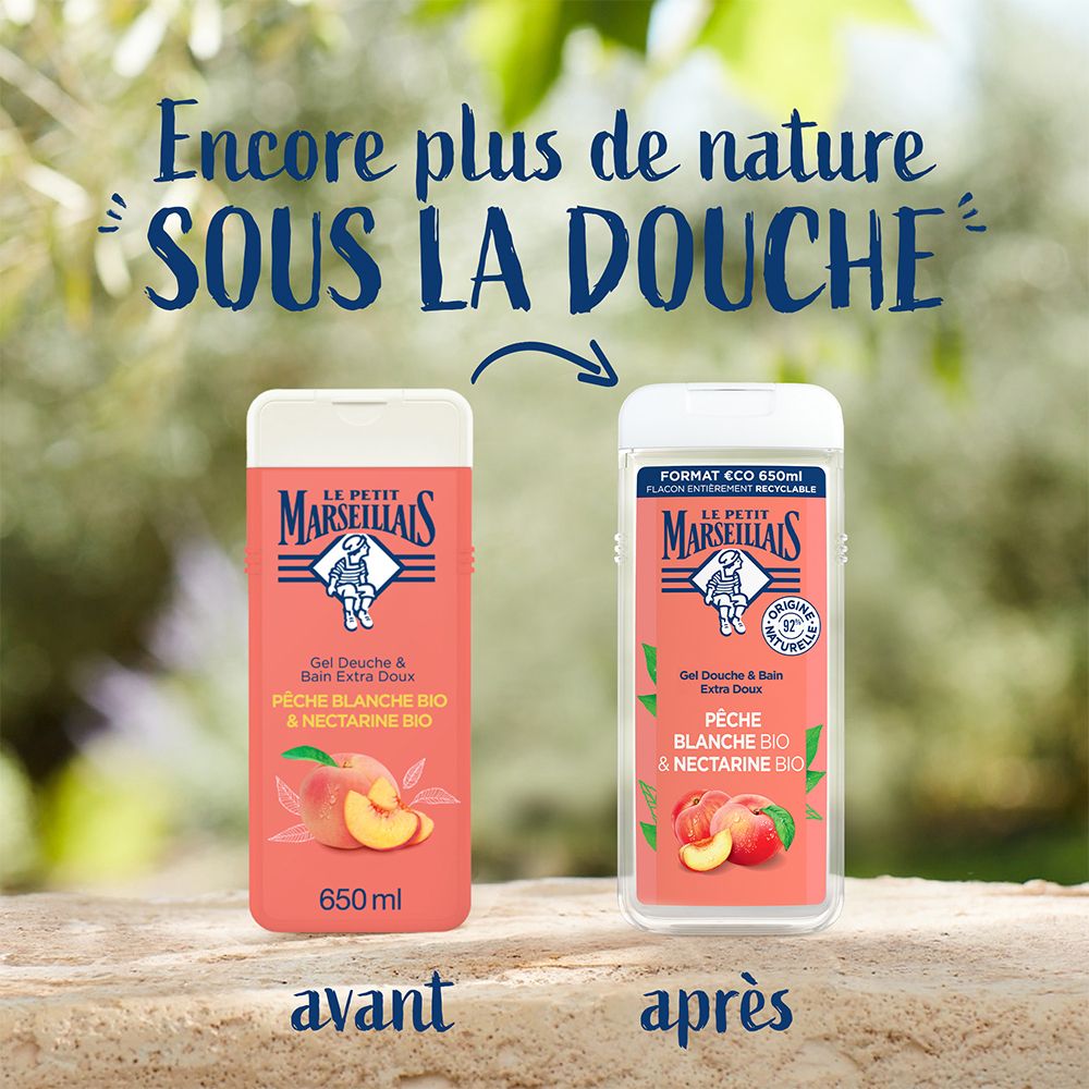 Le Petit Marseillais Gel Douche & Bain Extra Doux Pêche Blanche Bio et Nectarine Bio 650ml