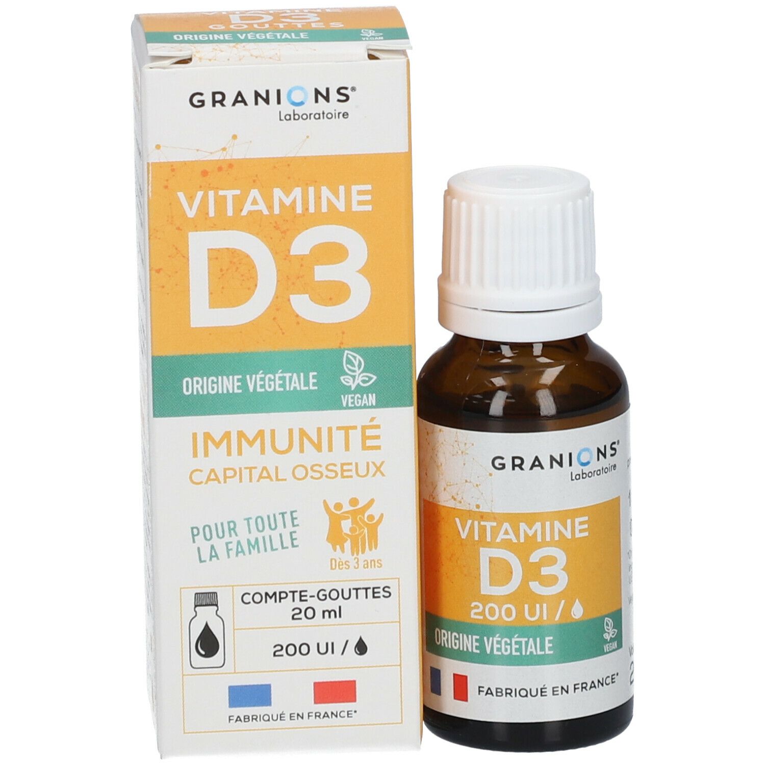 Laboratoire des GRANIONS® Pflanzliches Vitamin D3 200 IE - Tropfen