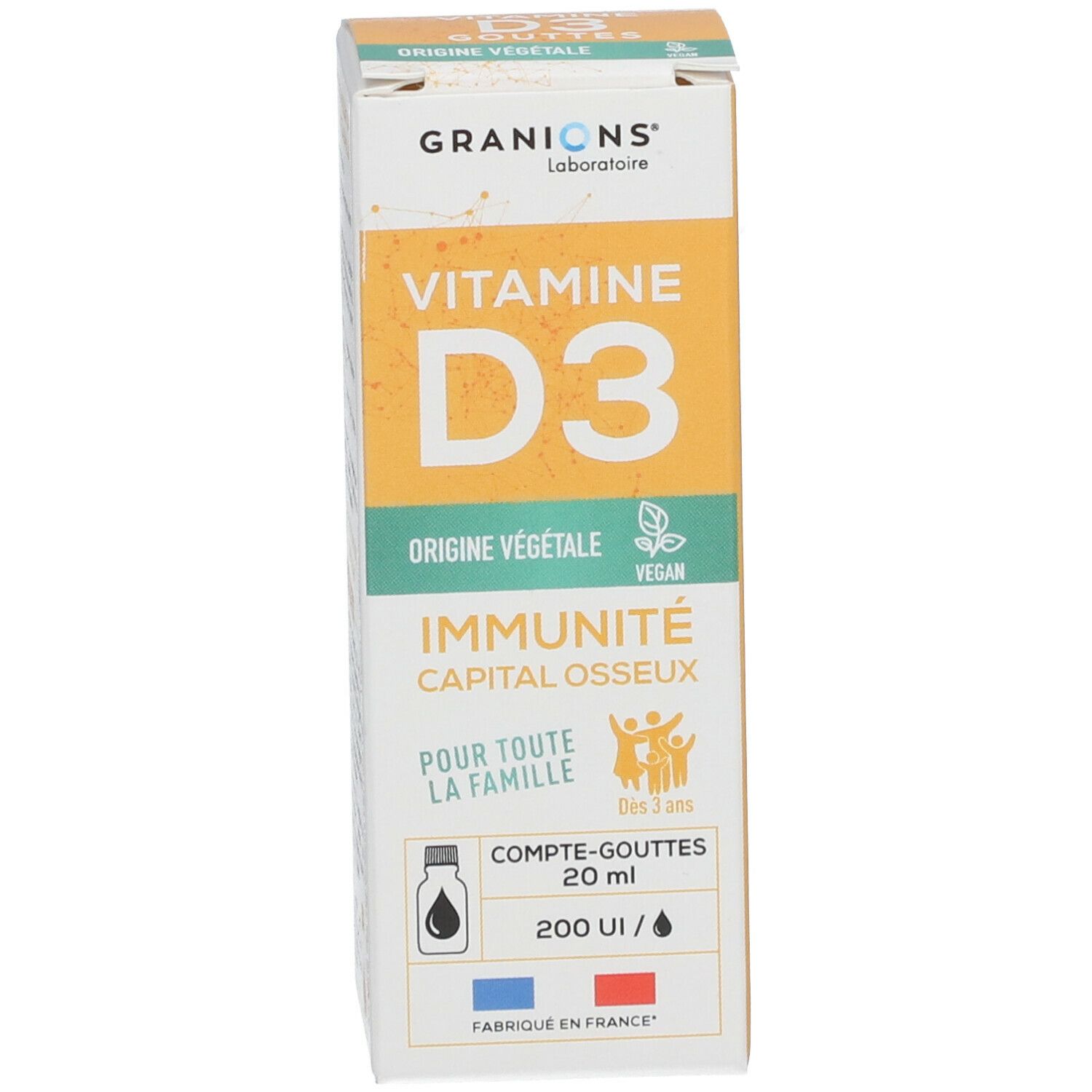 Laboratoire des GRANIONS® Pflanzliches Vitamin D3 200 IE - Tropfen