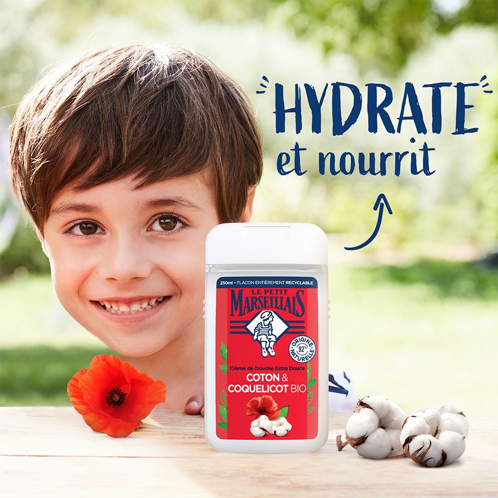 Le Petit Marseillais Douche Crème Extra Doux Lait de Coton et Coquelicot, 250 ml