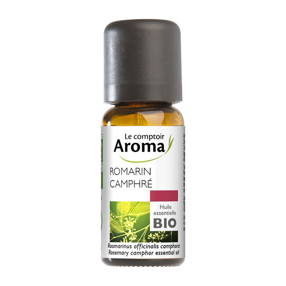 Braune Glasflasche mit schwarzem Deckel. Etikett mit Produktnamen und Bio-Zertifizierung. Le Comptoir Aroma.