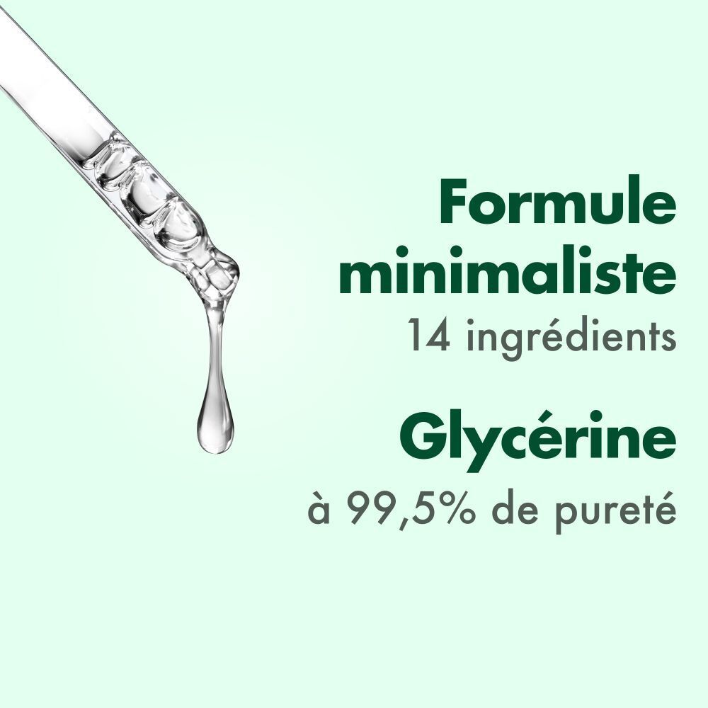 Tropfende Pipette. Formel mit 14 Inhaltsstoffen. Glyzerin mit 99,5% Reinheit.