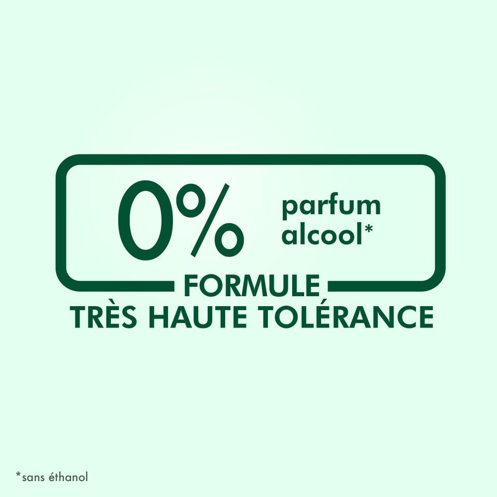 0% Parfüm und Alkohol. Formel mit hoher Verträglichkeit.