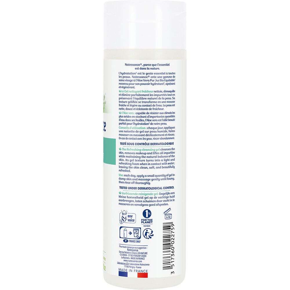 Dos du flacon. Texte sur le produit et ses propriétés. Testé dermatologiquement.
