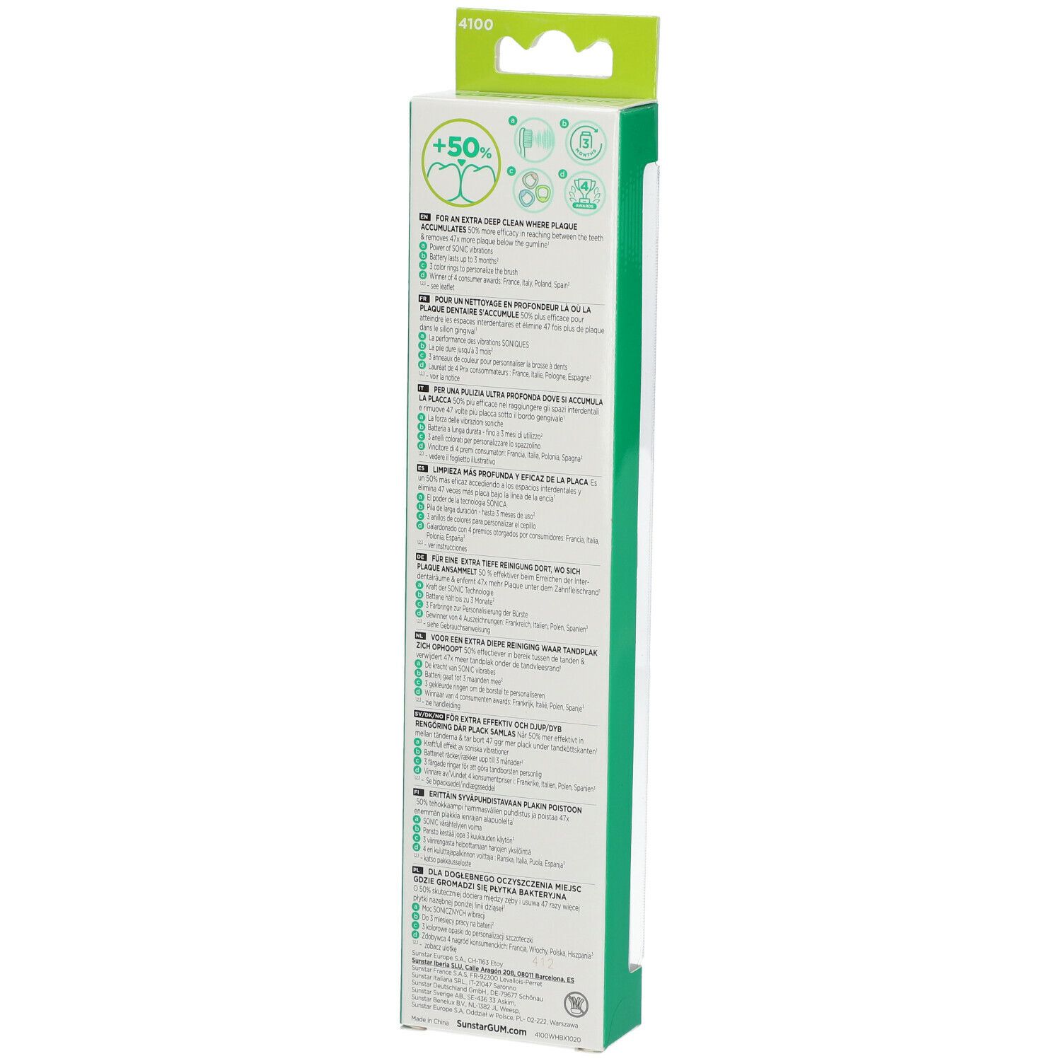 GUM® SONIC DAILY WHITE 4100 Brosse à dents électrique à pile