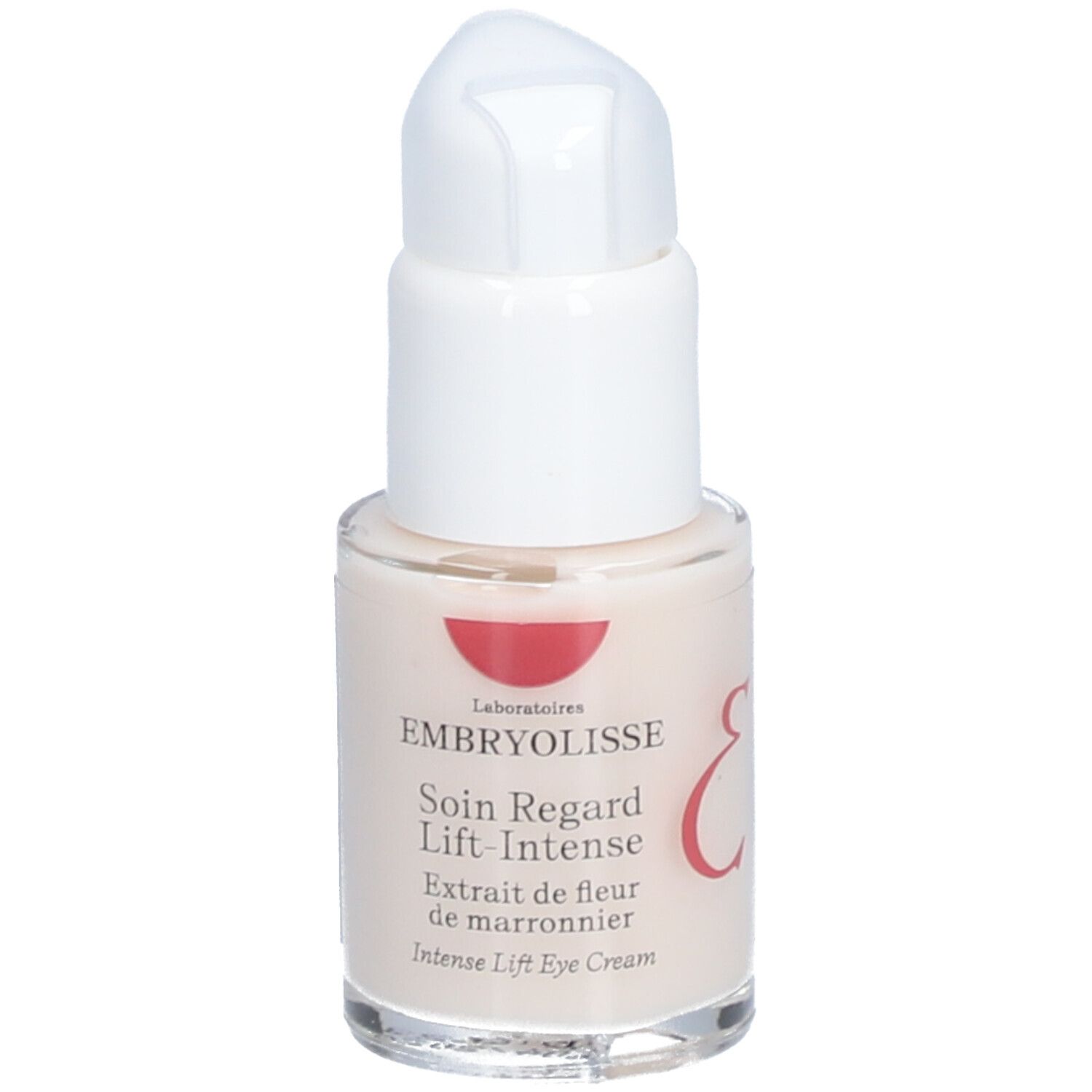 Embryolisse® Soin Regard Lift-Intense. Augencreme mit weißem Spender. Aufschrift: Intense Lift Eye Cream.