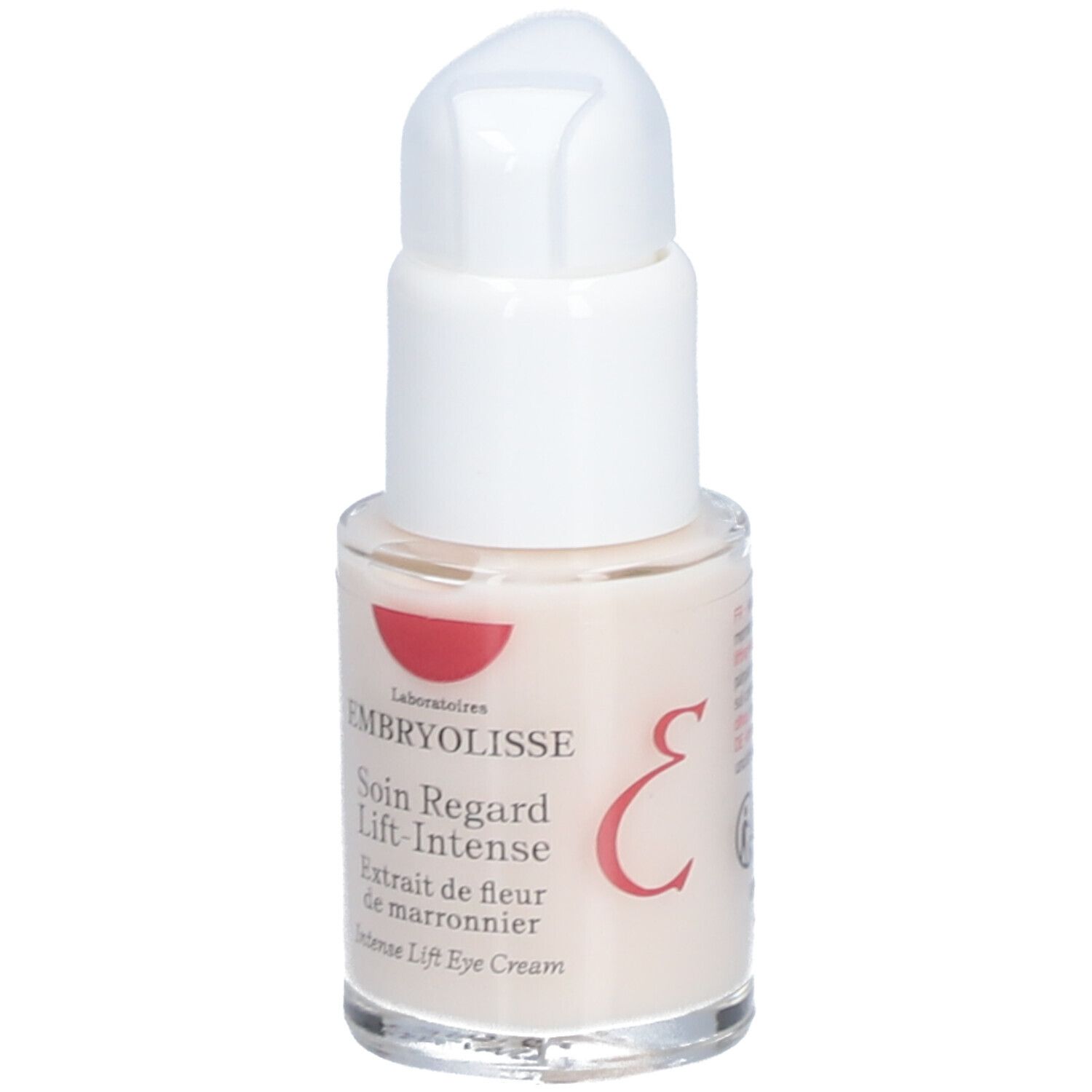 Embryolisse® Soin Regard Lift-Intense. Augencreme mit weißem Spender. Aufschrift: Intense Lift Eye Cream.