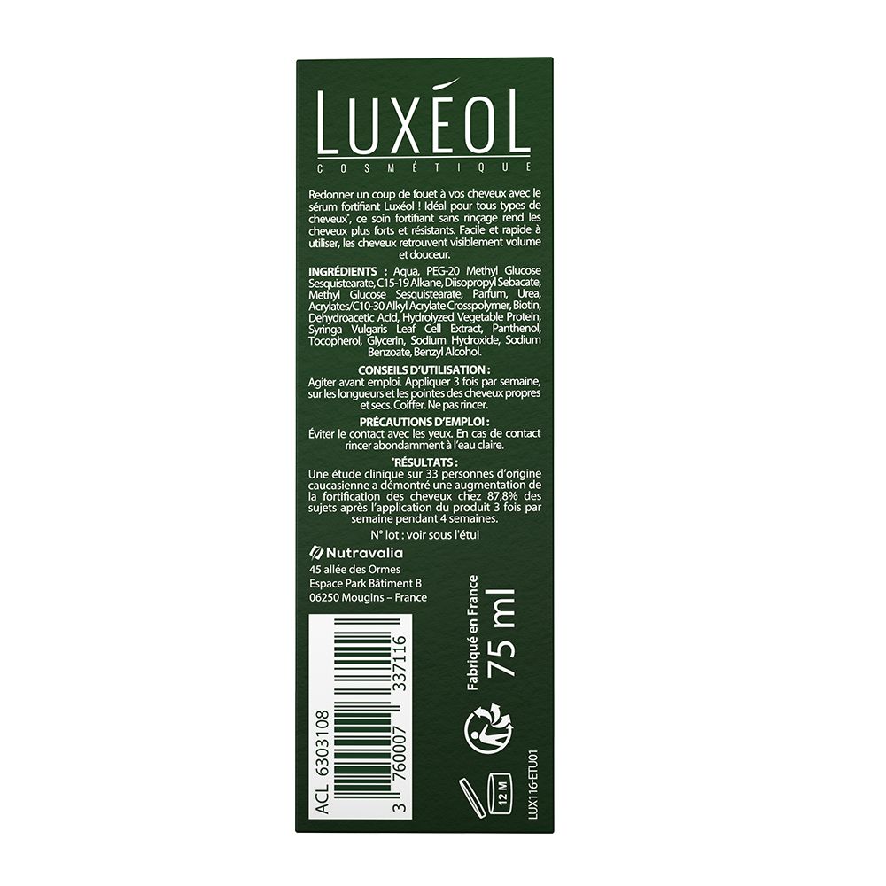 Rückseite der grünen Schachtel. Text: Inhaltsstoffe, Anwendungshinweise, Vorsichtsmaßnahmen, Ergebnisse, 75 ml.