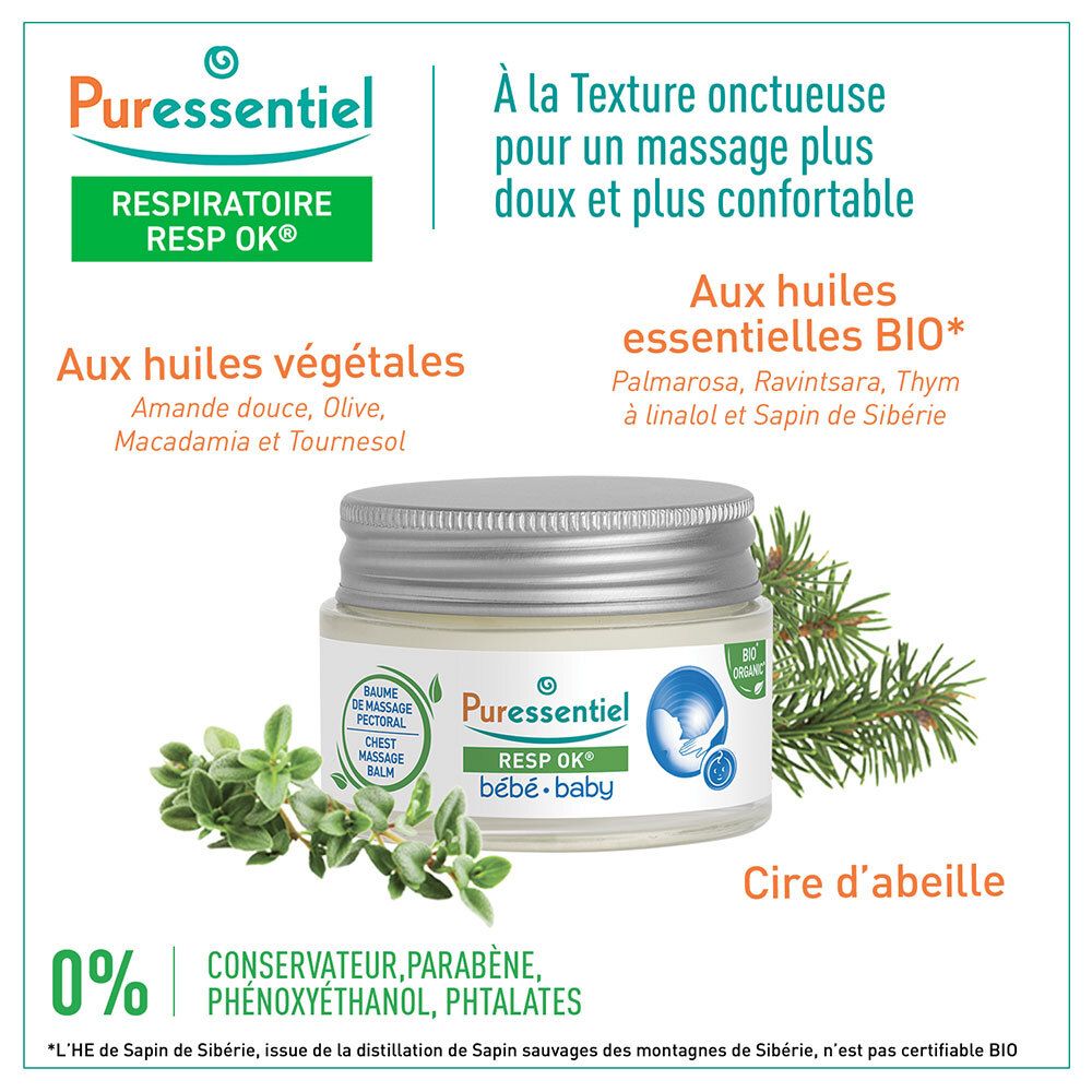 PURESSENTIEL RESPIRATORISCHER Brustmassagebalsam Baby Resp'OK® - 30 ml