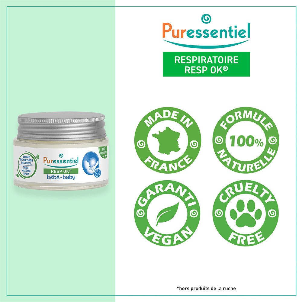 PURESSENTIEL RESPIRATOIRE Baume de massage pectoral Bébé Resp'OK® - 30 ml