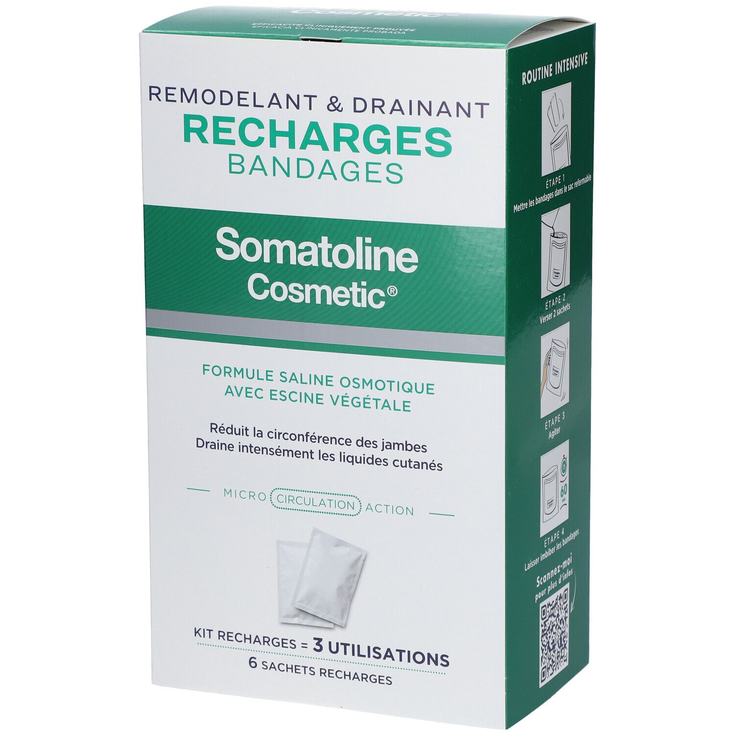 Verpackung Somatoline Cosmetic Remodellierende & Entwässernde Bandagen, 6 Sachets.