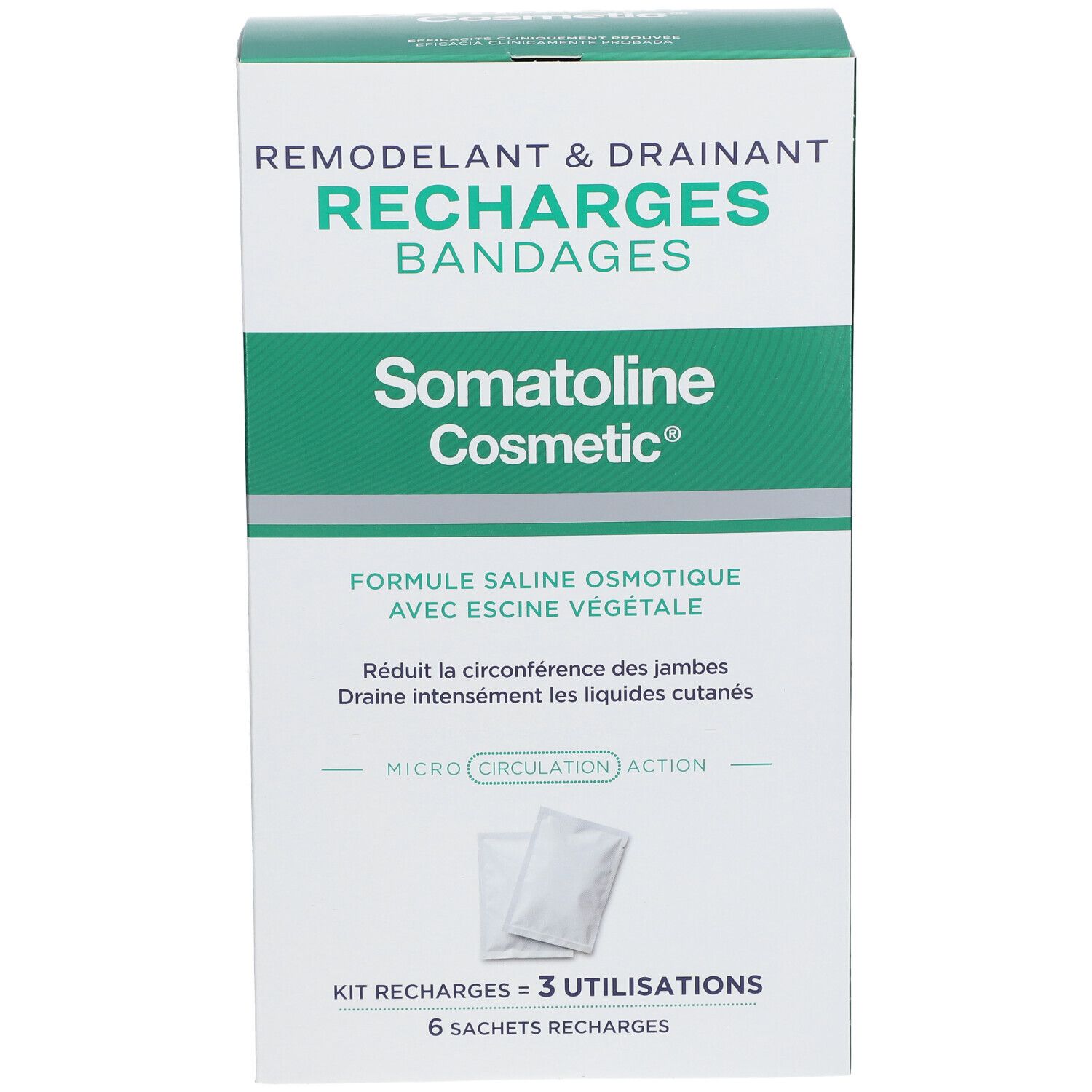 Verpackung Somatoline Cosmetic Remodellierende & Entwässernde Bandagen, 6 Sachets.