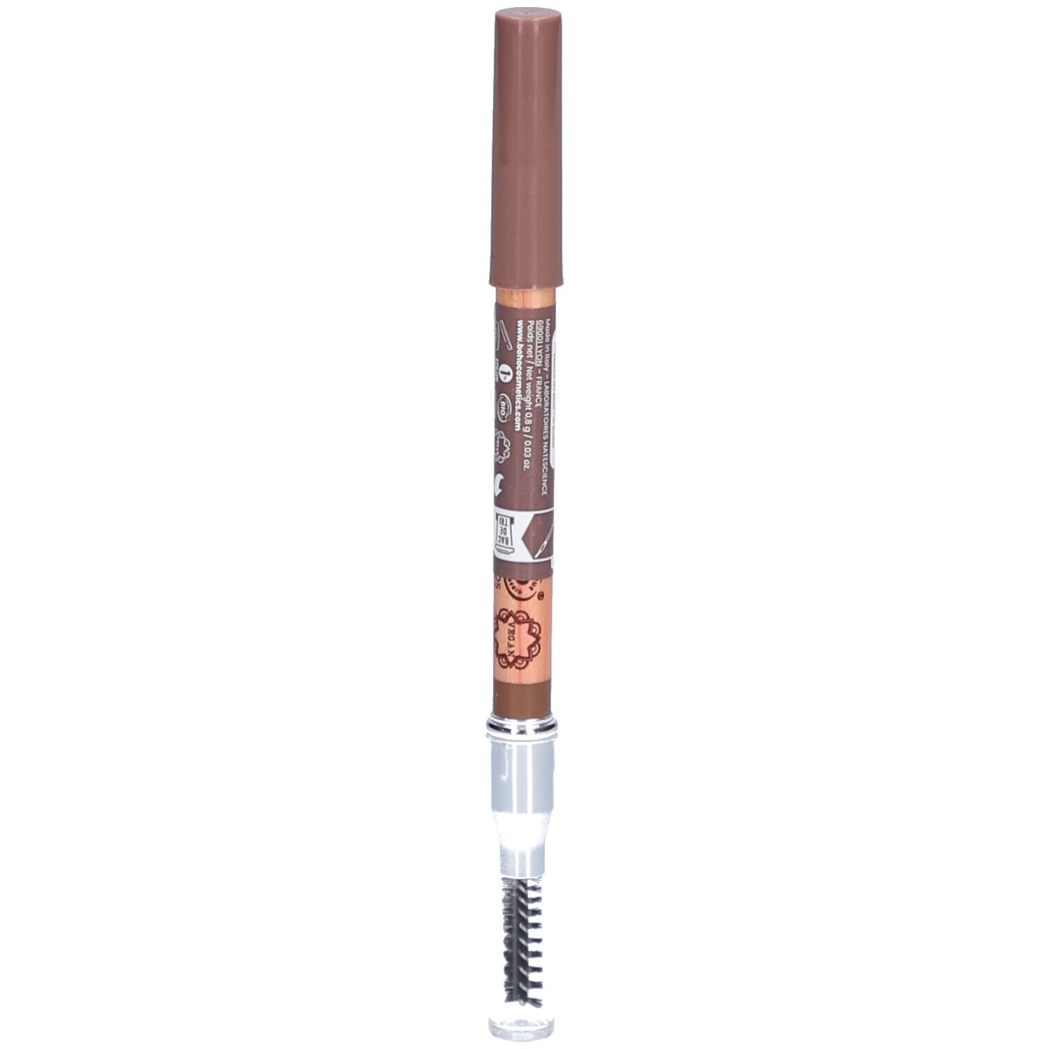 Stift mit brauner Kappe und Bürste. Aufschrift auf dem Stift.
