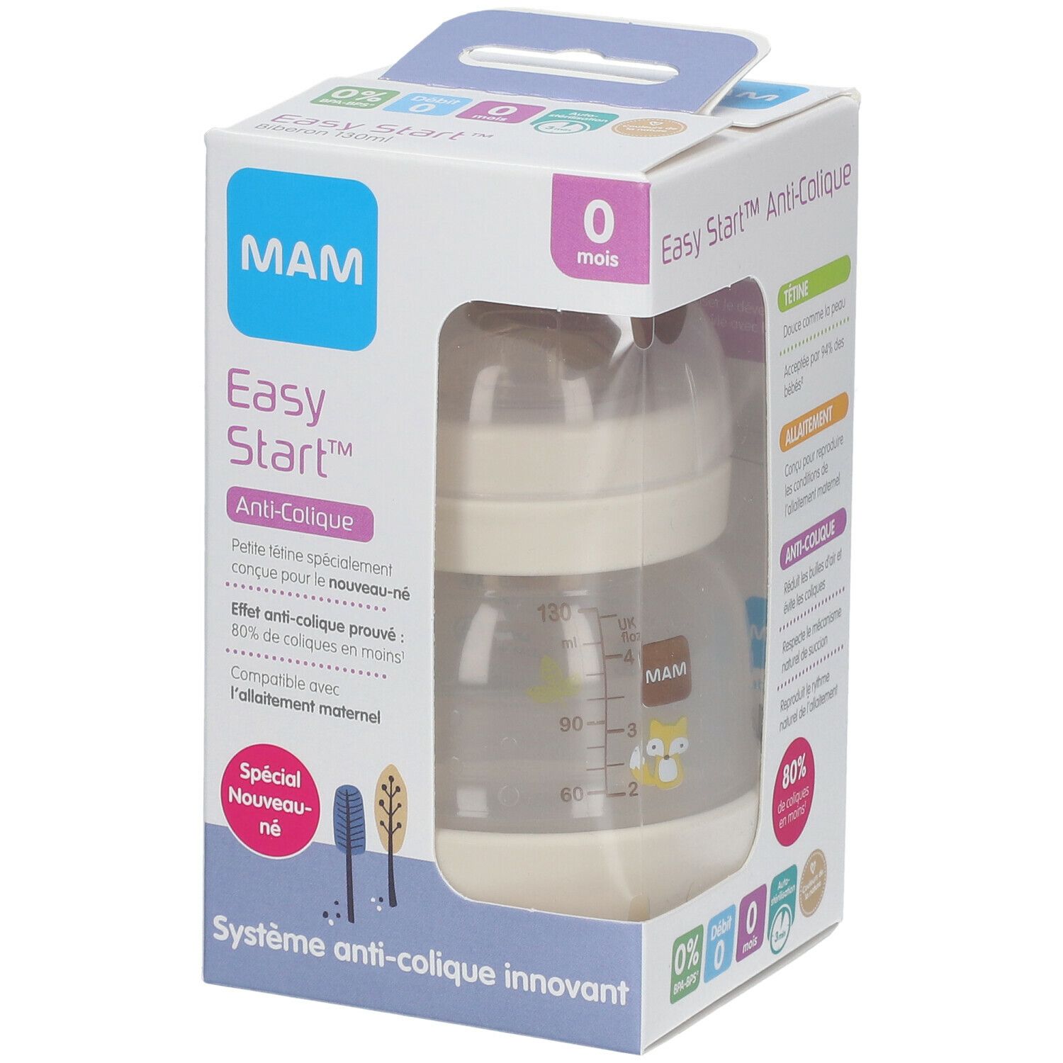 MAM Easy Start™ anti-colique 130 ml Colors of Nature - Biberon