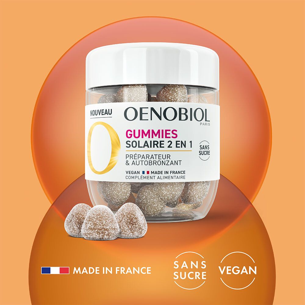 OENOBIOL Gummies Solaire 2 en 1 Préparateur & Autobronzant, complément alimentaire - 60 capsules