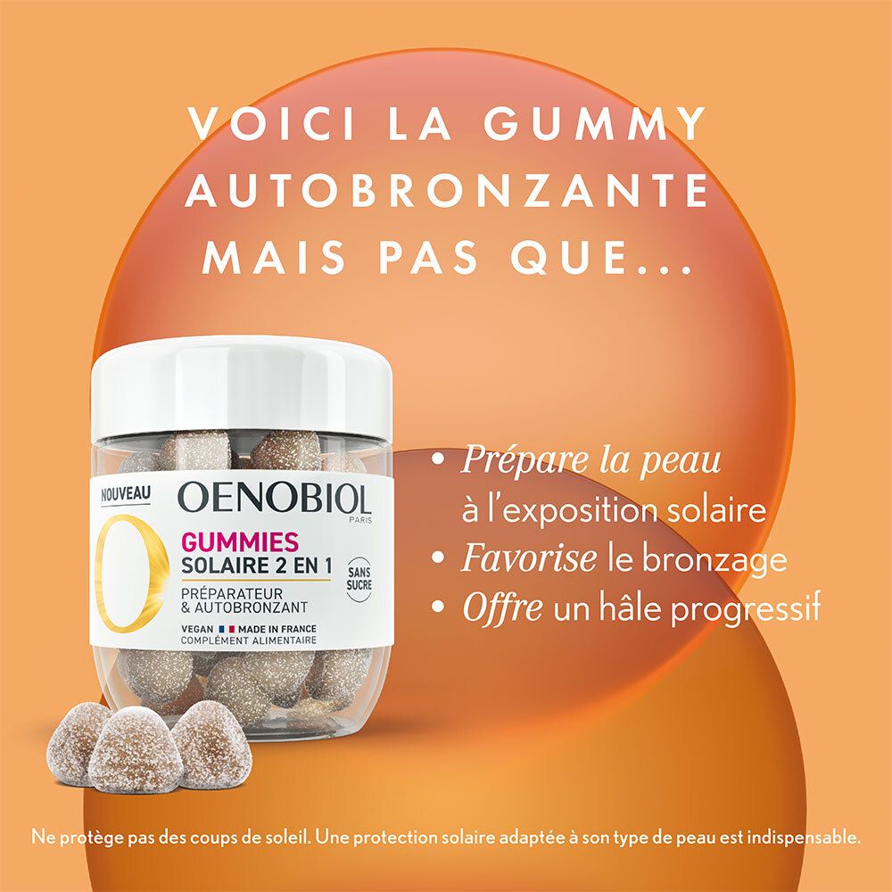 OENOBIOL Gummies Solaire 2 en 1 Préparateur & Autobronzant, complément alimentaire - 60 capsules