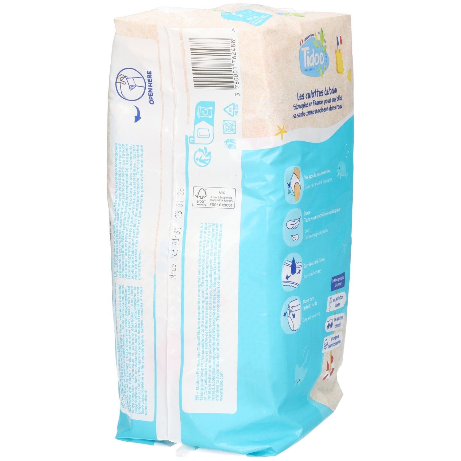 Culottes de bain Tidoo Taille 5, 12 pièces. Vue latérale avec code-barres.