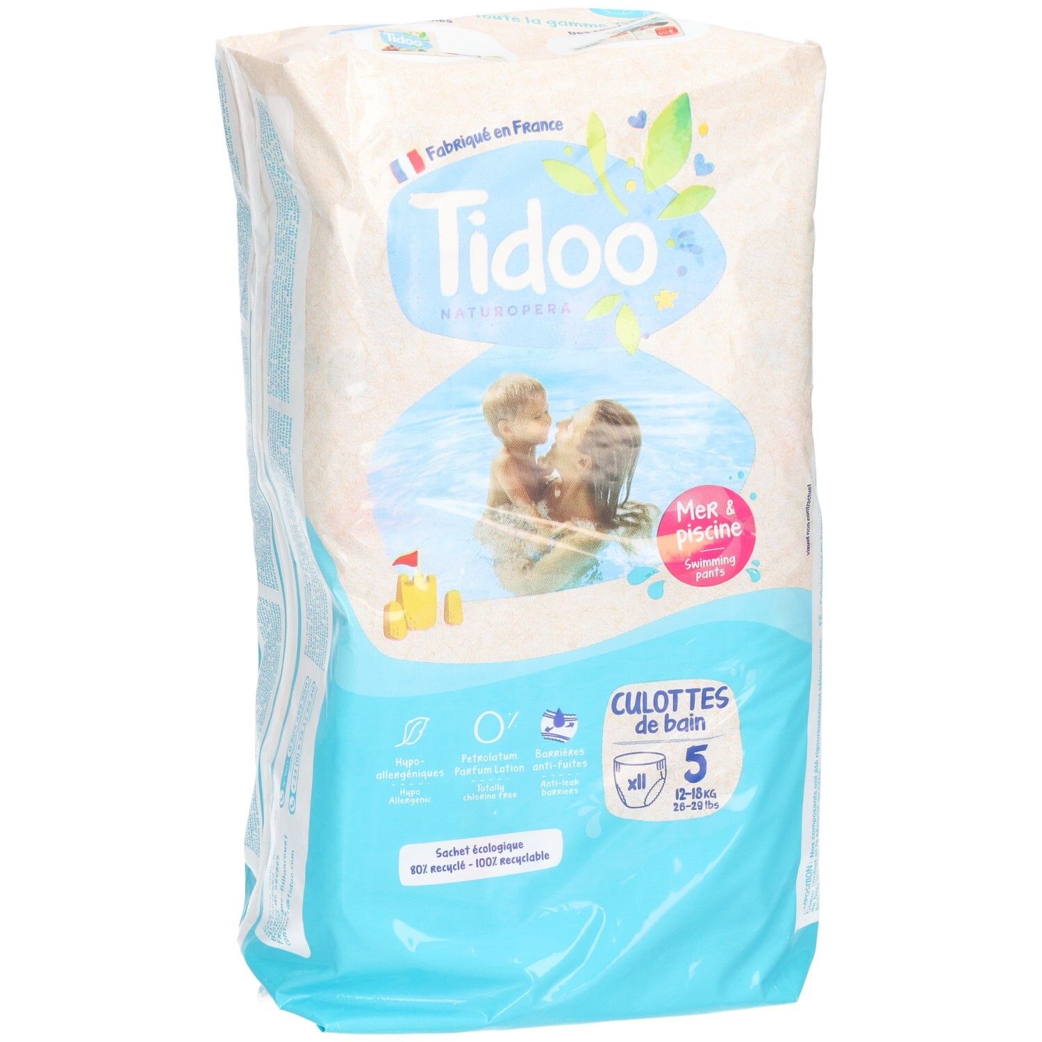 Culottes de bain Tidoo Taille 5, 12 pièces. Emballage avec illustration.