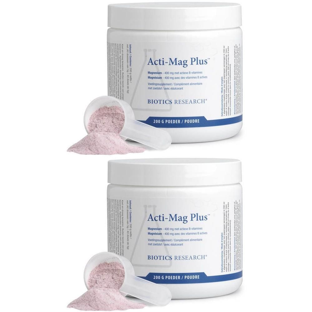 Deux contenants de Biotics Acti-Mag Plus 400 mg.