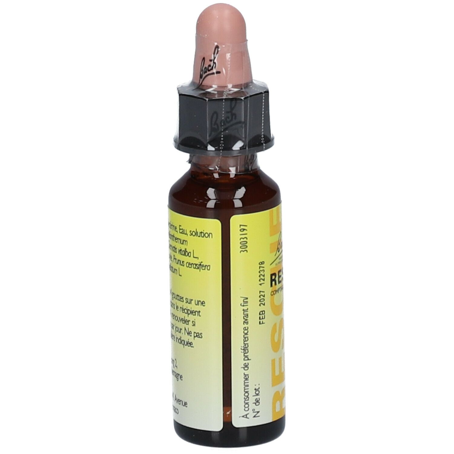 Tropfenflasche. Aufschrift: Bach RESCUE Pets. Mischung aus Bachblüten. Tropfen 10ml. Mit Verschluss.