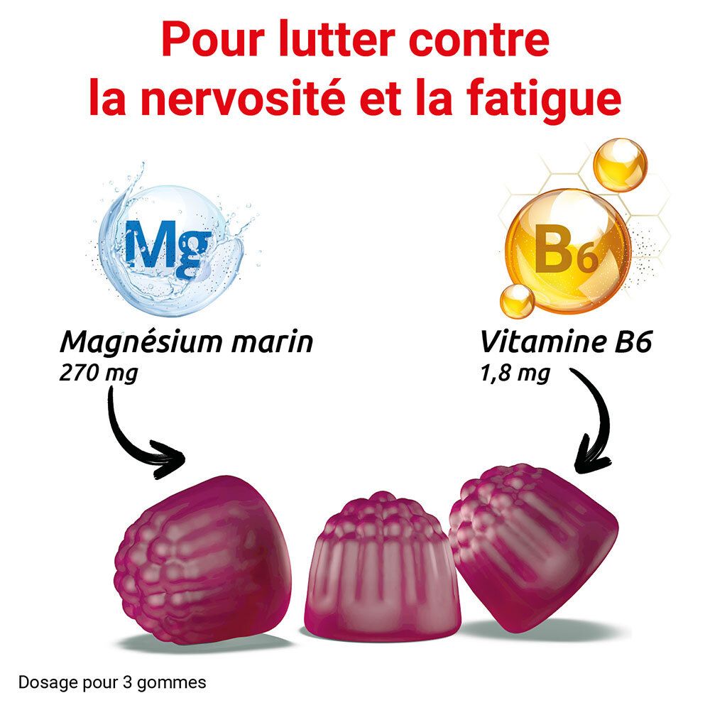 MAG 2 Gommes framboise à base de magnésium et vitamine B6 - complément alimentaire – 45 gummies