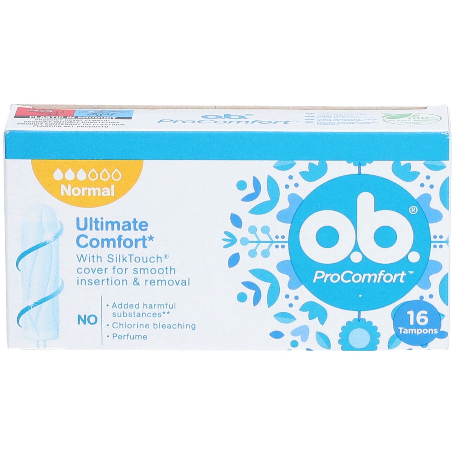 Boîte de tampons ob ProComfort, 16 unités. Avec enveloppe SilkTouch. Normal.