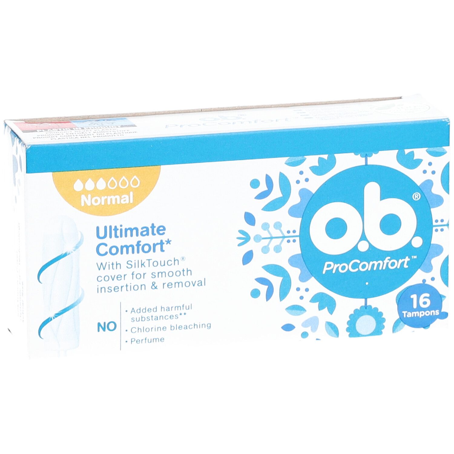Boîte de tampons ob ProComfort, 16 unités. Avec enveloppe SilkTouch. Normal.