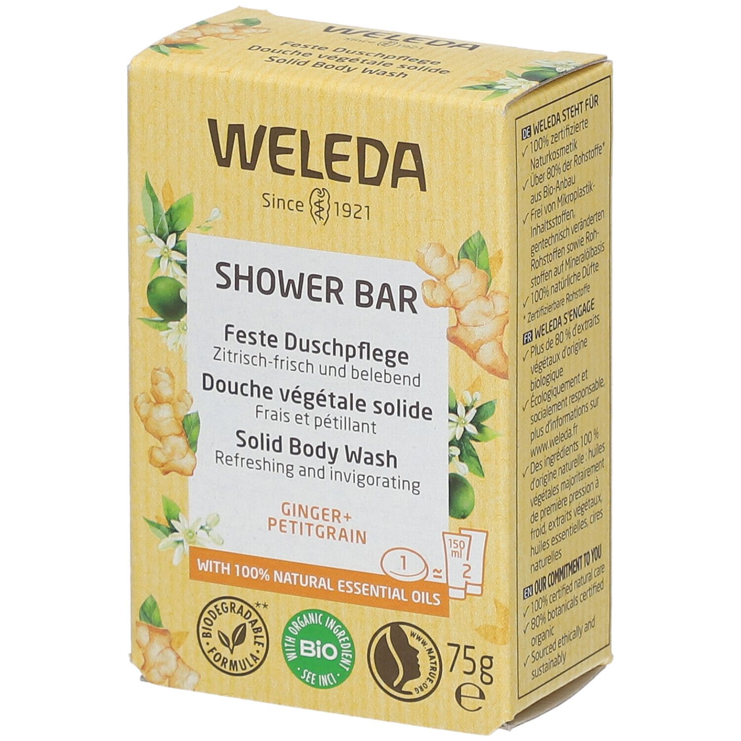 WELEDA Bio Douche Végétale Solide Gingembre & Petit Grain