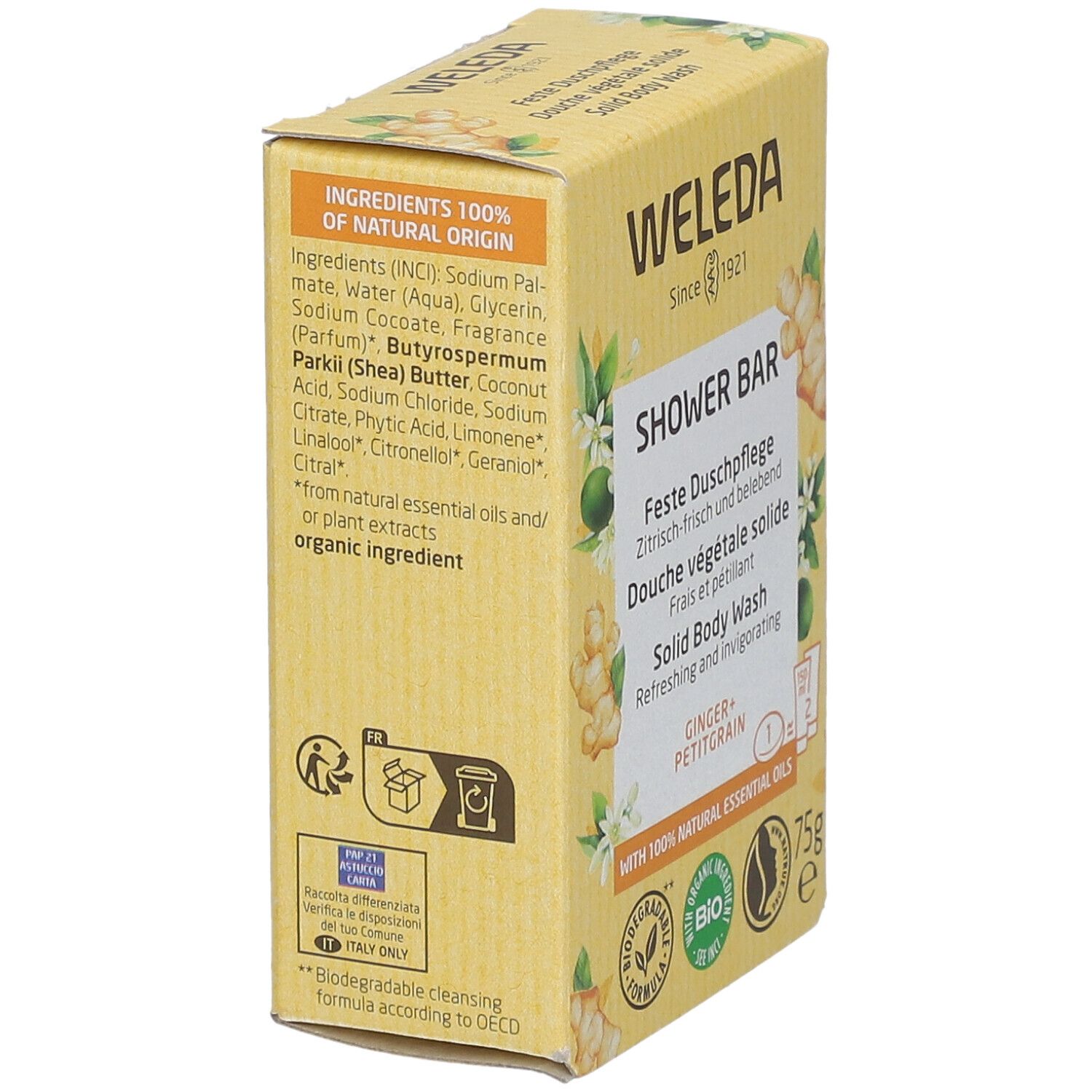 WELEDA Bio Douche Végétale Solide Gingembre & Petit Grain