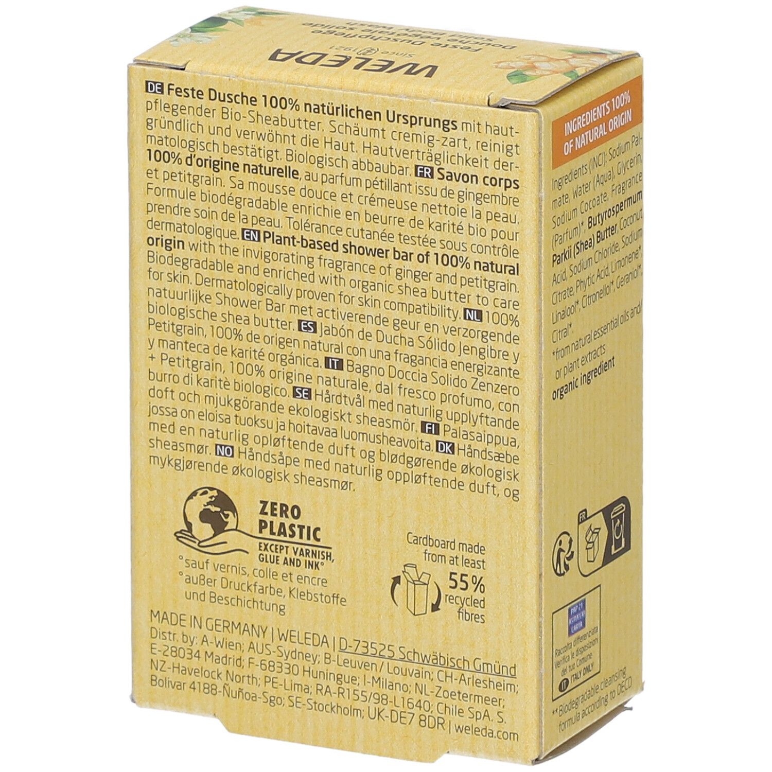 WELEDA Bio Vegetarische Dusche Solide Ingwer & Petit Grain