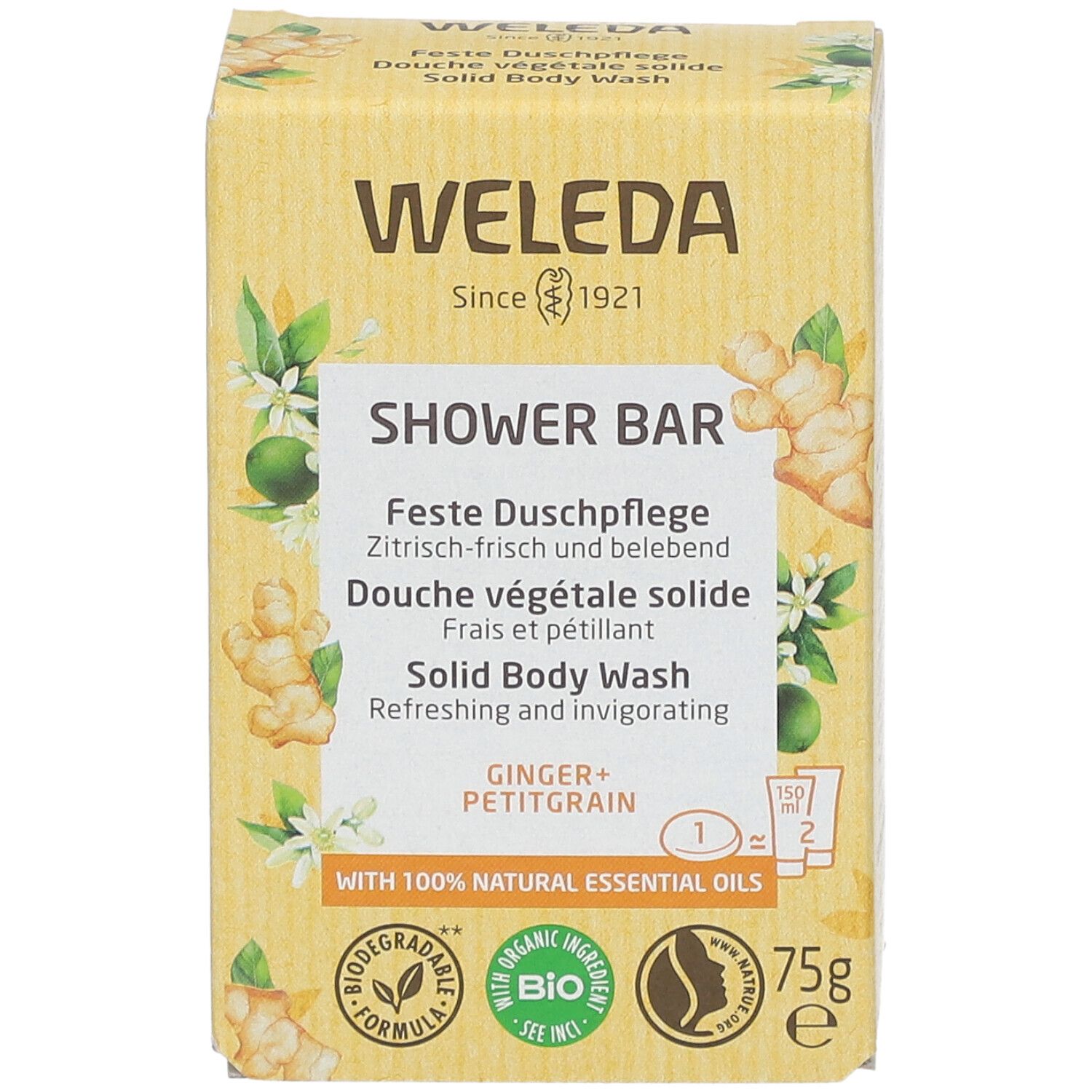 WELEDA Bio Douche Végétale Solide Gingembre & Petit Grain