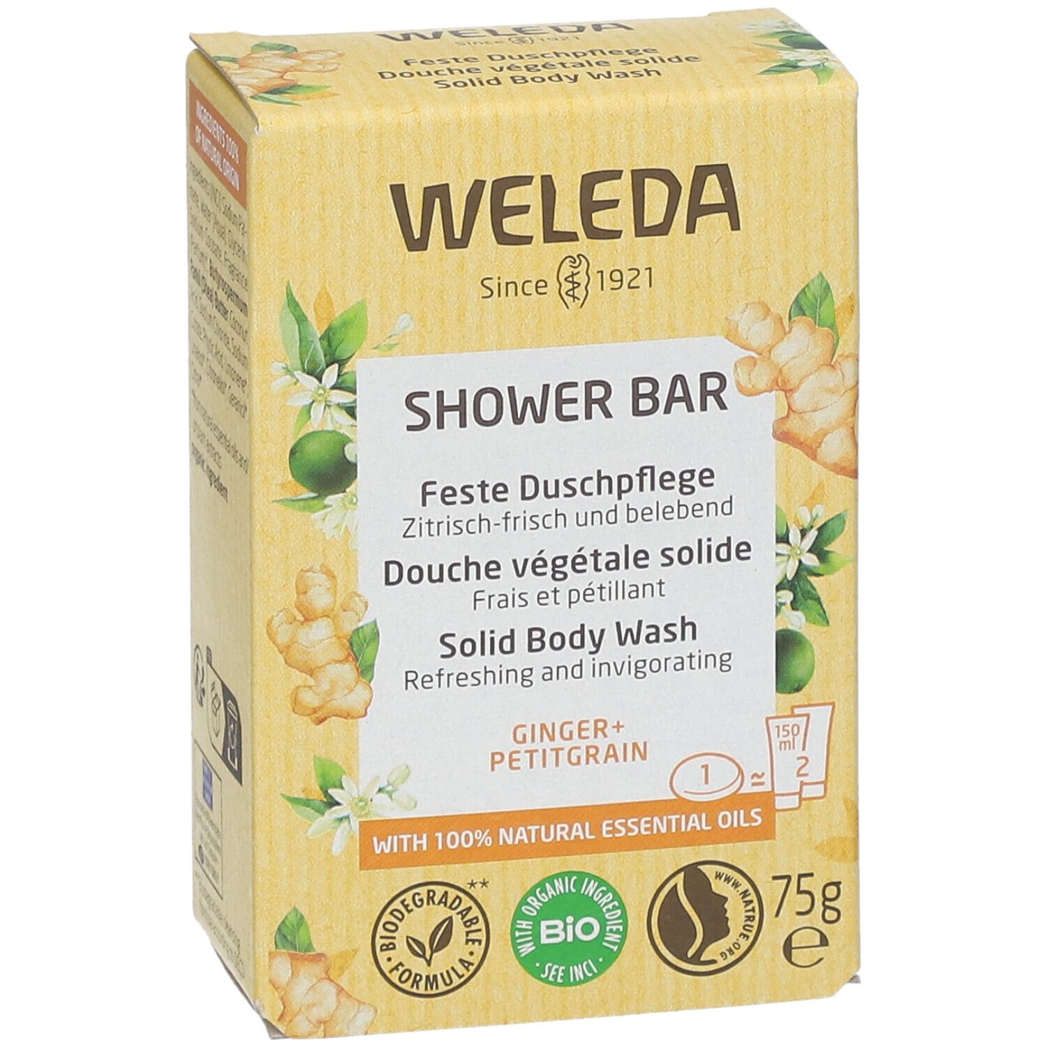 WELEDA Bio Douche Végétale Solide Gingembre & Petit Grain