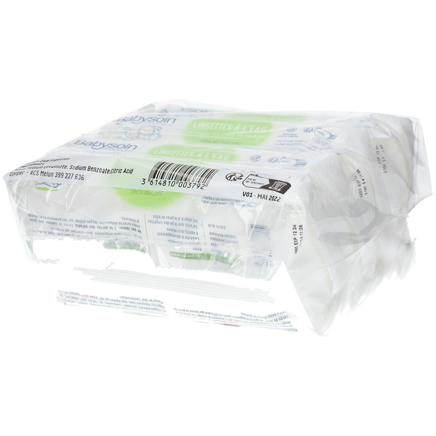 BABYSOIN - Wasserbasierte Tücher mit ZERTIFIZIERTER COSMOS NATURAL - Körper, Gesicht, Sitz - Parfümfrei - Beutel 60X4