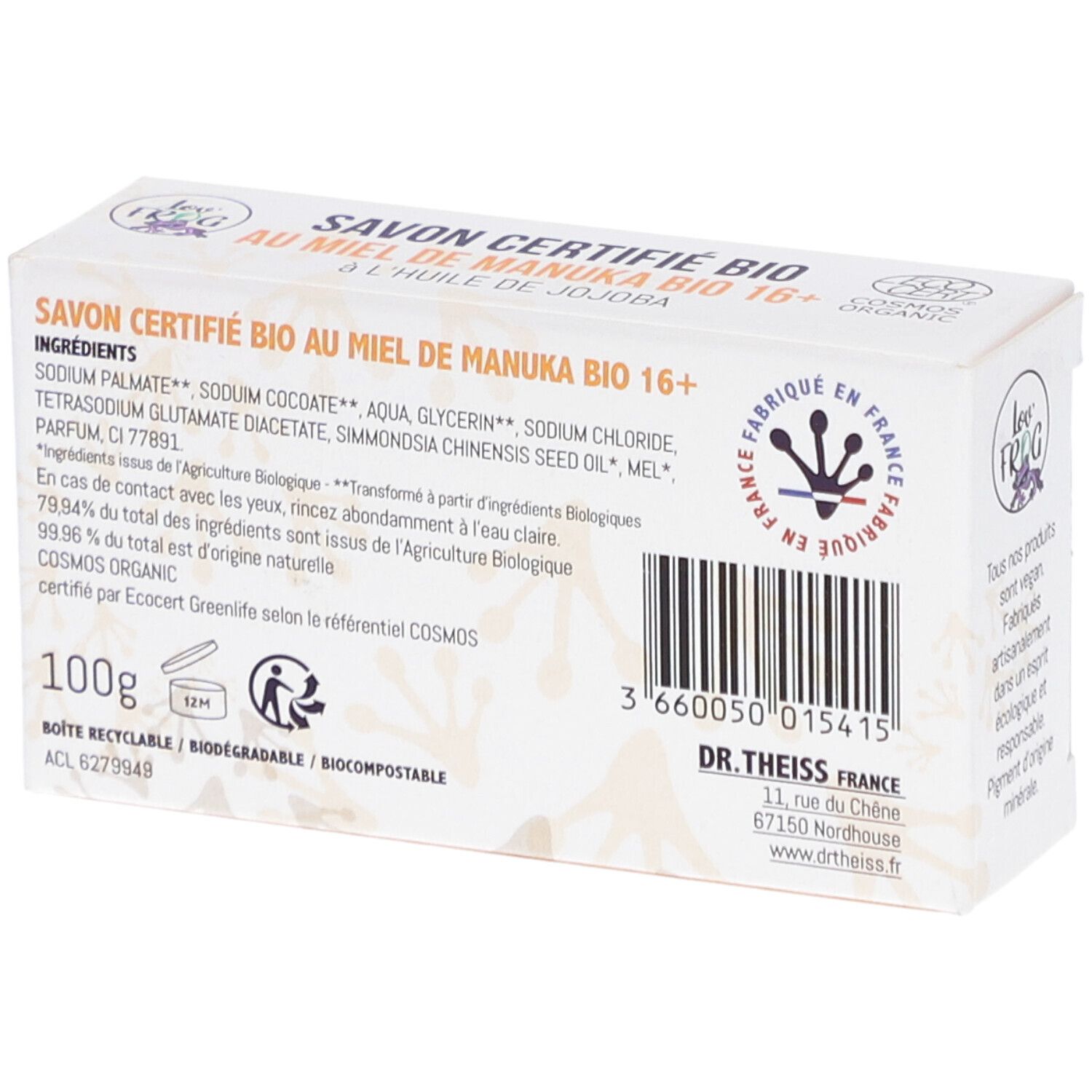 Lov'Frog Zertifizierte Bio-Seife mit Manuka Honig Bio 16+