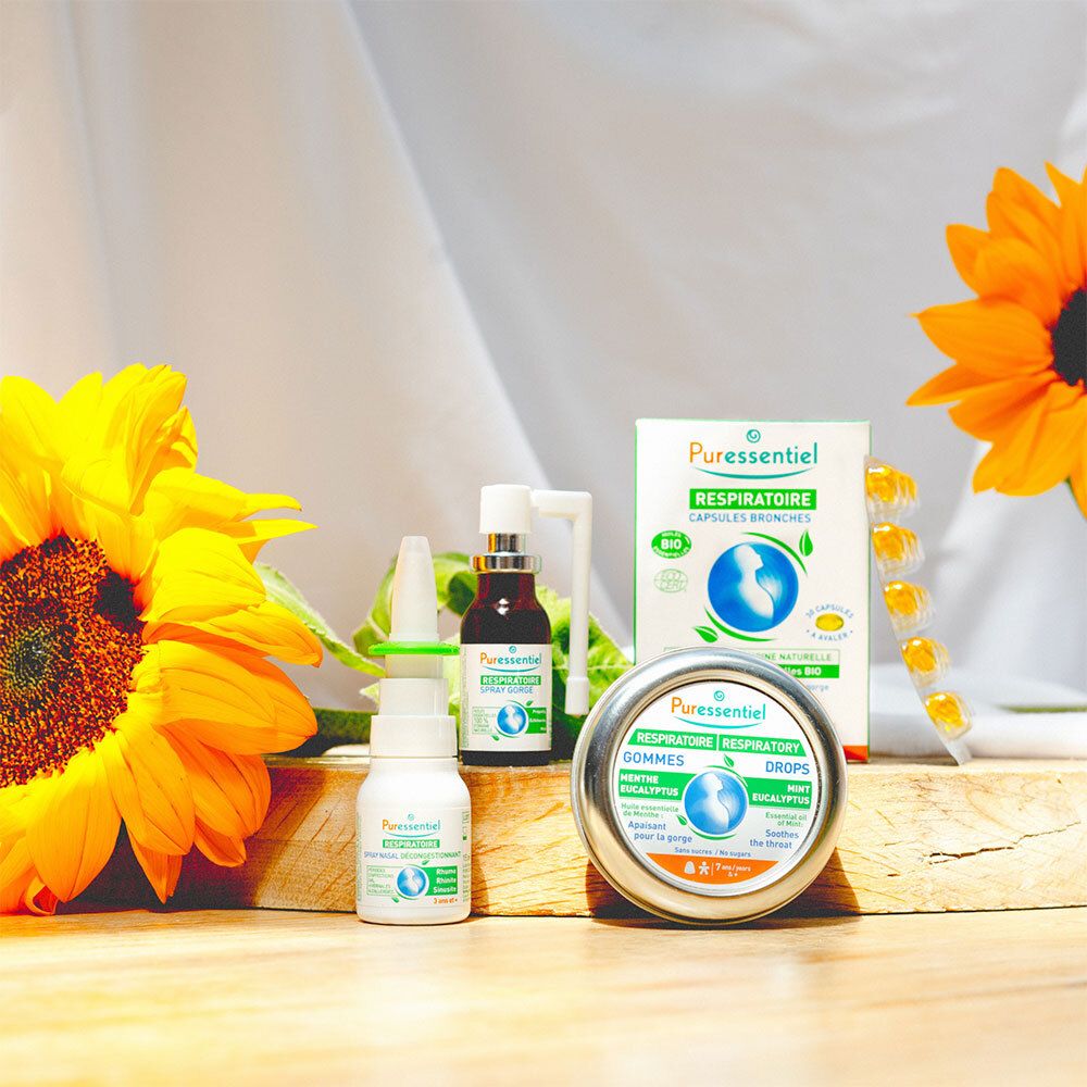 Divers produits PURESSENTIEL. Capsules, spray nasal, gouttes, tournesols.
